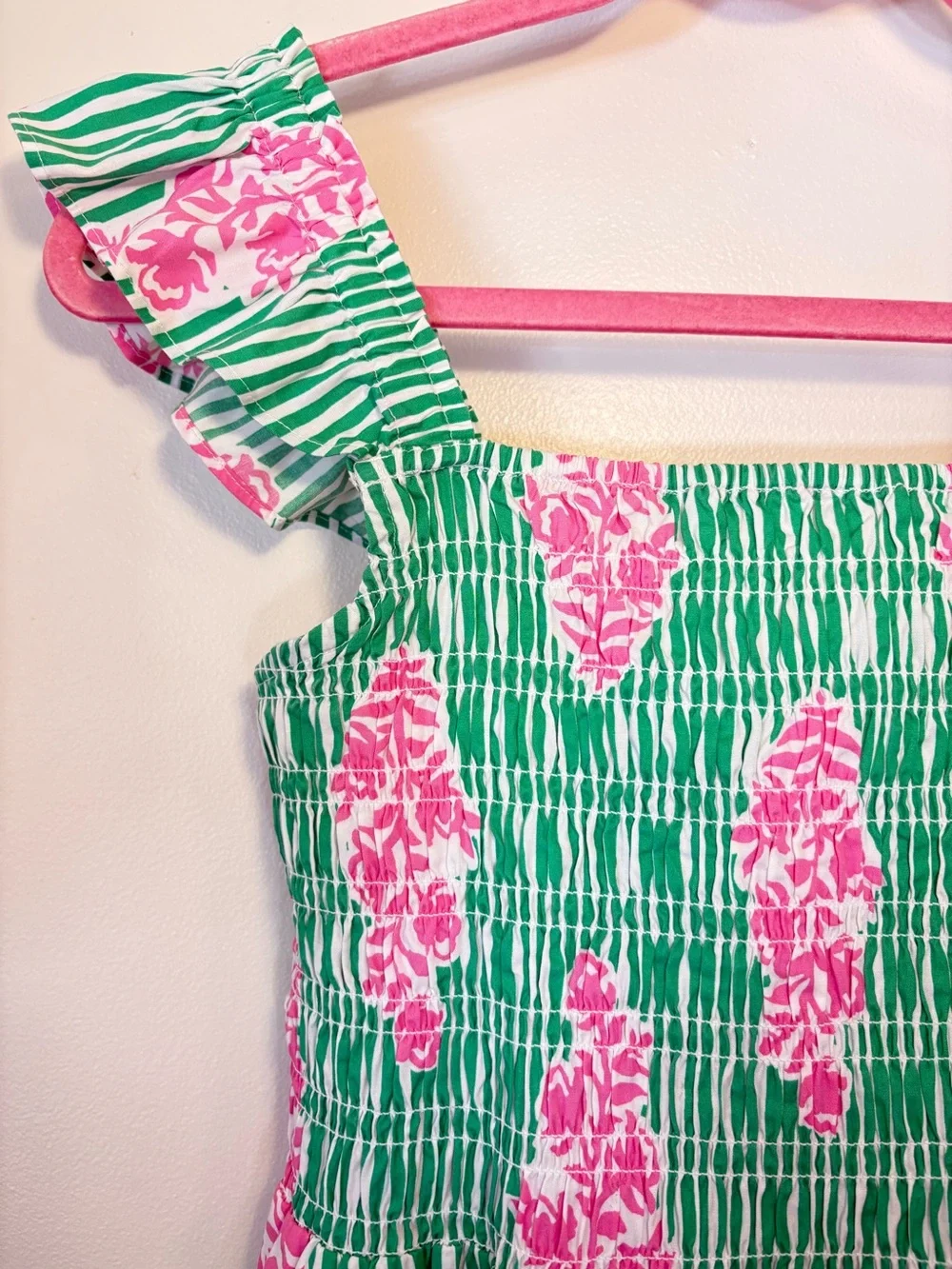 J.Crew Crewcuts Girls 16 Green Pink Striped Smocked Dress CU091 NWT